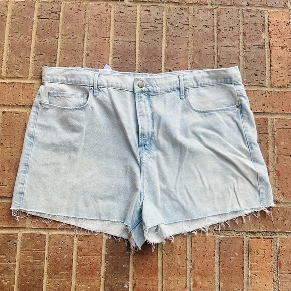 Good American Pants - Good American Women's Light Blue Solid Cotton Mid Rise Cut Off Shorts Size 15